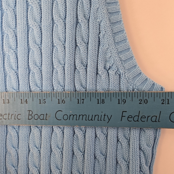 L.L. Bean Sweater Vest Size 1X Powder Blue Cable Knit Cotton Unisex Twee Cottage - Picture 9 of 10